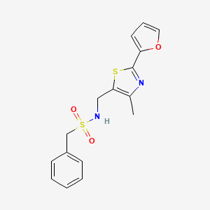 molecular formula C16H16N2O3S2 B2359635 N-((2-(furan-2-yl)-4-methylthiazol-5-yl)methyl)-1-phenylmethanesulfonamide CAS No. 1421480-55-8
