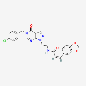 molecular formula C24H20ClN5O4 B2359654 (Z)-3-(benzo[d][1,3]dioxol-5-yl)-N-(2-(5-(4-chlorobenzyl)-4-oxo-4,5-dihydro-1H-pyrazolo[3,4-d]pyrimidin-1-yl)ethyl)acrylamide CAS No. 1006811-27-3