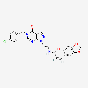 molecular formula C24H20ClN5O4 B2359654 (Z)-3-(苯并[d][1,3]二氧杂环-5-基)-N-(2-(5-(4-氯苄基)-4-氧代-4,5-二氢-1H-吡唑并[3,4-d]嘧啶-1-基)乙基)丙烯酰胺 CAS No. 1006811-27-3