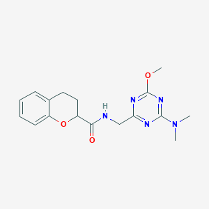 molecular formula C17H21N5O3 B2359659 N-((4-(dimethylamino)-6-methoxy-1,3,5-triazin-2-yl)methyl)chroman-2-carboxamide CAS No. 2034350-90-6