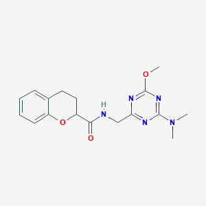 molecular formula C17H21N5O3 B2359659 N-((4-(dimetilamino)-6-metoxi-1,3,5-triazin-2-il)metil)cromano-2-carboxamida CAS No. 2034350-90-6