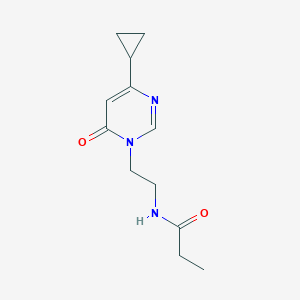 molecular formula C12H17N3O2 B2359663 N-(2-(4-cyclopropyl-6-oxopyrimidin-1(6H)-yl)ethyl)propionamide CAS No. 2034571-95-2