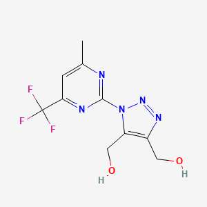 molecular formula C10H10F3N5O2 B2359669 {5-(ヒドロキシメチル)-1-[4-メチル-6-(トリフルオロメチル)-2-ピリミジニル]-1H-1,2,3-トリアゾール-4-イル}メタノール CAS No. 866133-94-0