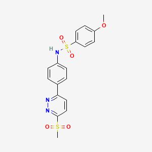 molecular formula C18H17N3O5S2 B2359677 4-methoxy-N-(4-(6-(methylsulfonyl)pyridazin-3-yl)phenyl)benzenesulfonamide CAS No. 921541-81-3