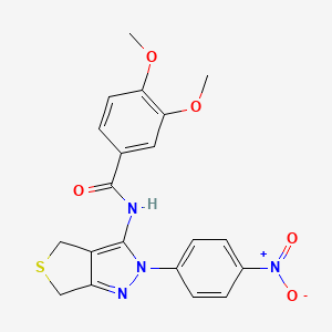 molecular formula C20H18N4O5S B2359696 3,4-dimethoxy-N-(2-(4-nitrophenyl)-4,6-dihydro-2H-thieno[3,4-c]pyrazol-3-yl)benzamide CAS No. 396722-18-2