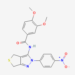 molecular formula C20H18N4O5S B2359696 3,4-二甲氧基-N-(2-(4-硝基苯基)-4,6-二氢-2H-噻吩并[3,4-c]吡唑-3-基)苯甲酰胺 CAS No. 396722-18-2