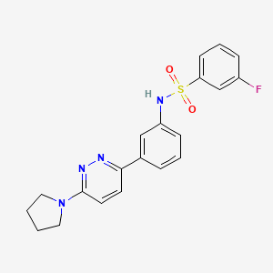 molecular formula C20H19FN4O2S B2359698 3-氟-N-[3-(6-吡咯烷-1-基嘧啶-3-基)苯基]苯磺酰胺 CAS No. 904825-68-9