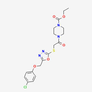 molecular formula C18H21ClN4O5S B2359714 Ethyl 4-[2-[[5-[(4-chlorophenoxy)methyl]-1,3,4-oxadiazol-2-yl]sulfanyl]acetyl]piperazine-1-carboxylate CAS No. 851129-56-1
