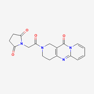 molecular formula C17H16N4O4 B2359715 1-(2-oxo-2-(11-oxo-3,4-dihydro-1H-dipyrido[1,2-a:4',3'-d]pyrimidin-2(11H)-yl)ethyl)pyrrolidine-2,5-dione CAS No. 2034504-85-1
