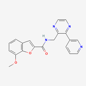 molecular formula C20H16N4O3 B2359718 7-methoxy-N-{[3-(pyridin-3-yl)pyrazin-2-yl]methyl}-1-benzofuran-2-carboxamide CAS No. 2034536-36-0