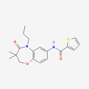 molecular formula C19H22N2O3S B2359720 N-(3,3-dimethyl-4-oxo-5-propyl-2,3,4,5-tetrahydrobenzo[b][1,4]oxazepin-7-yl)thiophene-2-carboxamide CAS No. 921521-83-7