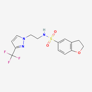 molecular formula C14H14F3N3O3S B2359723 N-(2-(3-(三氟甲基)-1H-吡唑-1-基)乙基)-2,3-二氢苯并呋喃-5-磺酰胺 CAS No. 1448051-64-6