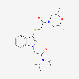molecular formula C24H35N3O3S B2359724 2-(3-((2-(2,6-dimethylmorpholino)-2-oxoethyl)thio)-1H-indol-1-yl)-N,N-diisopropylacetamide CAS No. 892744-95-5