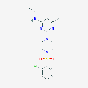 molecular formula C17H22ClN5O2S B2359744 2-(4-((2-chlorophenyl)sulfonyl)piperazin-1-yl)-N-ethyl-6-methylpyrimidin-4-amine CAS No. 923201-70-1