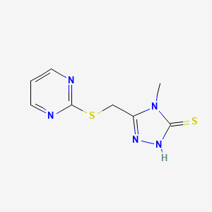 molecular formula C8H9N5S2 B2359748 4-methyl-5-[(pyrimidin-2-ylthio)methyl]-4{H}-1,2,4-triazole-3-thiol CAS No. 887205-17-6