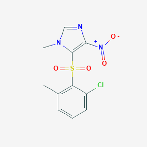 molecular formula C11H10ClN3O4S B235975 1H-Imidazole, 5-((2-chloro-6-methylphenyl)sulfonyl)-1-methyl-4-nitro- CAS No. 131134-91-3