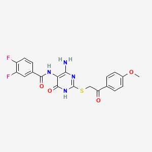 molecular formula C20H16F2N4O4S B2359767 N-(4-amino-2-((2-(4-methoxyphenyl)-2-oxoethyl)thio)-6-oxo-1,6-dihydropyrimidin-5-yl)-3,4-difluorobenzamide CAS No. 888431-60-5
