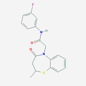 molecular formula C18H17FN2O2S B2359769 N-(3-fluorophenyl)-2-(2-methyl-4-oxo-3,4-dihydrobenzo[b][1,4]thiazepin-5(2H)-yl)acetamide CAS No. 847409-94-3