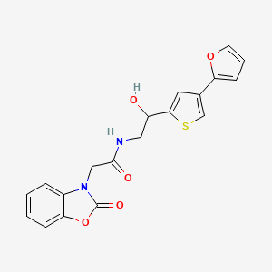 molecular formula C19H16N2O5S B2359774 N-[2-[4-(Furan-2-yl)thiophen-2-yl]-2-hydroxyethyl]-2-(2-oxo-1,3-benzoxazol-3-yl)acetamide CAS No. 2380010-93-3