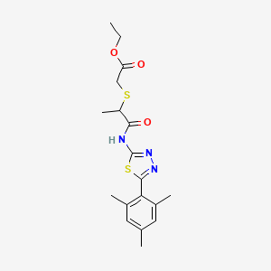 molecular formula C18H23N3O3S2 B2359782 Ethyl 2-((1-((5-mesityl-1,3,4-thiadiazol-2-yl)amino)-1-oxopropan-2-yl)thio)acetate CAS No. 394235-81-5