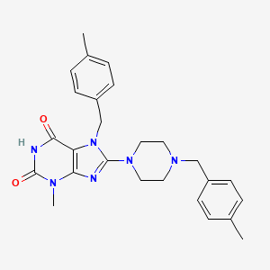 molecular formula C26H30N6O2 B2359783 3-Methyl-7-[(4-methylphenyl)methyl]-8-{4-[(4-methylphenyl)methyl]piperazinyl}-1,3,7-trihydropurine-2,6-dione CAS No. 898463-57-5
