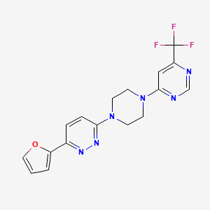 molecular formula C17H15F3N6O B2359785 3-(Furan-2-yl)-6-[4-[6-(trifluoromethyl)pyrimidin-4-yl]piperazin-1-yl]pyridazine CAS No. 2415520-04-4