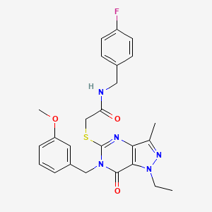 molecular formula C25H26FN5O3S B2359792 2-((1-ethyl-6-(3-methoxybenzyl)-3-methyl-7-oxo-6,7-dihydro-1H-pyrazolo[4,3-d]pyrimidin-5-yl)thio)-N-(4-fluorobenzyl)acetamide CAS No. 1359218-73-7