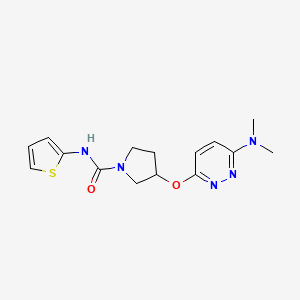 molecular formula C15H19N5O2S B2359798 3-((6-(二甲氨基)哒嗪-3-基)氧基)-N-(噻吩-2-基)吡咯烷-1-甲酰胺 CAS No. 2034582-74-4