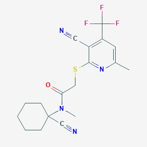 molecular formula C18H19F3N4OS B2359806 2-{[3-cyano-6-methyl-4-(trifluoromethyl)pyridin-2-yl]sulfanyl}-N-(1-cyanocyclohexyl)-N-methylacetamide CAS No. 1259082-23-9