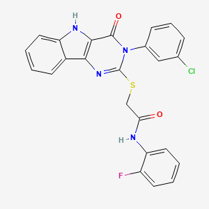 molecular formula C24H16ClFN4O2S B2359807 2-((3-(3-chlorophenyl)-4-oxo-4,5-dihydro-3H-pyrimido[5,4-b]indol-2-yl)thio)-N-(2-fluorophenyl)acetamide CAS No. 536712-78-4
