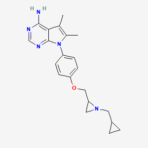 molecular formula C21H25N5O B2359809 7-[4-[[1-(Cyclopropylmethyl)aziridin-2-yl]methoxy]phenyl]-5,6-dimethylpyrrolo[2,3-d]pyrimidin-4-amine CAS No. 2418709-69-8