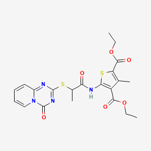 diethyl 3-methyl-5-(2-((4-oxo-4H-pyrido[1,2-a][1,3,5]triazin-2-yl)thio)propanamido)thiophene-2,4-dicarboxylate