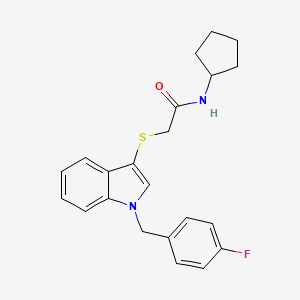 molecular formula C22H23FN2OS B2359816 N-环戊基-2-((1-(4-氟苄基)-1H-吲哚-3-基)硫代)乙酰胺 CAS No. 896676-62-3