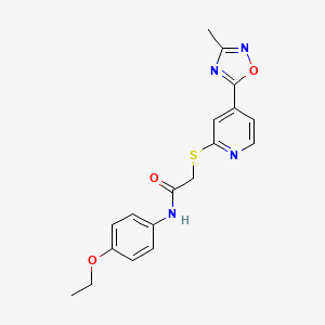 molecular formula C18H18N4O3S B2359836 N-(4-ethoxyphenyl)-2-((4-(3-methyl-1,2,4-oxadiazol-5-yl)pyridin-2-yl)thio)acetamide CAS No. 1251587-59-3