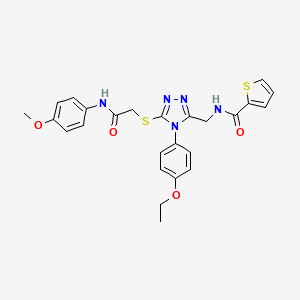 molecular formula C25H25N5O4S2 B2359842 N-((4-(4-ethoxyphenyl)-5-((2-((4-methoxyphenyl)amino)-2-oxoethyl)thio)-4H-1,2,4-triazol-3-yl)methyl)thiophene-2-carboxamide CAS No. 310449-58-2