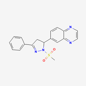 molecular formula C18H16N4O2S B2359843 6-(1-(methylsulfonyl)-3-phenyl-4,5-dihydro-1H-pyrazol-5-yl)quinoxaline CAS No. 442649-92-5