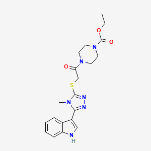 molecular formula C20H24N6O3S B2359855 ethyl 4-(2-((5-(1H-indol-3-yl)-4-methyl-4H-1,2,4-triazol-3-yl)thio)acetyl)piperazine-1-carboxylate CAS No. 852142-09-7