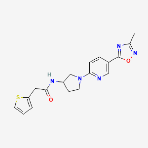 molecular formula C18H19N5O2S B2359870 N-(1-(5-(3-methyl-1,2,4-oxadiazol-5-yl)pyridin-2-yl)pyrrolidin-3-yl)-2-(thiophen-2-yl)acetamide CAS No. 1396858-75-5