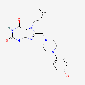 molecular formula C23H32N6O3 B2359889 7-isopentyl-8-((4-(4-methoxyphenyl)piperazin-1-yl)methyl)-3-methyl-1H-purine-2,6(3H,7H)-dione CAS No. 896299-45-9