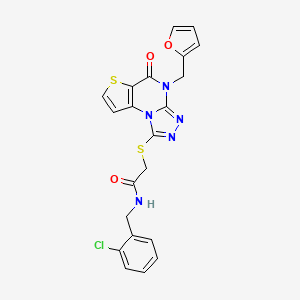molecular formula C21H16ClN5O3S2 B2359890 N-(2-chlorobenzyl)-2-((4-(furan-2-ylmethyl)-5-oxo-4,5-dihydrothieno[2,3-e][1,2,4]triazolo[4,3-a]pyrimidin-1-yl)thio)acetamide CAS No. 1242876-90-9