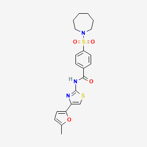 molecular formula C21H23N3O4S2 B2359894 4-(氮杂环庚-1-基磺酰基)-N-(4-(5-甲基呋喃-2-基)噻唑-2-基)苯甲酰胺 CAS No. 361171-40-6