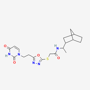 N-[1-(2-Bicyclo[2.2.1]heptanyl)ethyl]-2-[[5-[2-(2,4-dioxopyrimidin-1-yl)ethyl]-1,3,4-oxadiazol-2-yl]sulfanyl]acetamide
