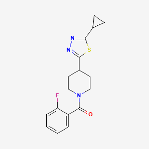 molecular formula C17H18FN3OS B2359897 (4-(5-Cyclopropyl-1,3,4-thiadiazol-2-yl)piperidin-1-yl)(2-fluorophenyl)methanone CAS No. 1105230-74-7