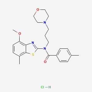 molecular formula C24H30ClN3O3S B2359898 N-(4-methoxy-7-methylbenzo[d]thiazol-2-yl)-4-methyl-N-(3-morpholinopropyl)benzamide hydrochloride CAS No. 1329635-81-5