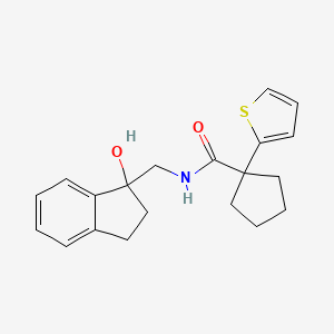 molecular formula C20H23NO2S B2359920 N-((1-hydroxy-2,3-dihydro-1H-inden-1-yl)methyl)-1-(thiophen-2-yl)cyclopentanecarboxamide CAS No. 1396848-26-2