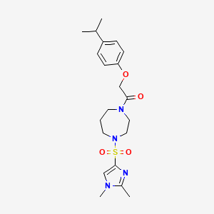 molecular formula C21H30N4O4S B2359923 1-(4-((1,2-二甲基-1H-咪唑-4-基)磺酰基)-1,4-二氮杂环-1-基)-2-(4-异丙苯氧基)乙酮 CAS No. 1904081-11-3