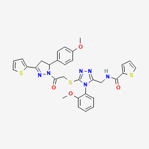 molecular formula C31H28N6O4S3 B2359939 N-((4-(2-甲氧基苯基)-5-((2-(5-(4-甲氧基苯基)-3-(噻吩-2-基)-4,5-二氢-1H-吡唑-1-基)-2-氧代乙基)硫)-4H-1,2,4-三唑-3-基)甲基)噻吩-2-甲酰胺 CAS No. 362508-17-6