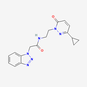 molecular formula C17H18N6O2 B2359940 2-(1H-benzo[d][1,2,3]triazol-1-yl)-N-(2-(3-cyclopropyl-6-oxopyridazin-1(6H)-yl)ethyl)acetamide CAS No. 2034534-21-7