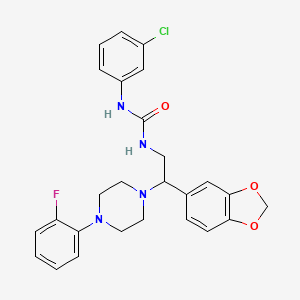 molecular formula C26H26ClFN4O3 B2359949 1-(2-(Benzo[d][1,3]dioxol-5-yl)-2-(4-(2-fluorophenyl)piperazin-1-yl)ethyl)-3-(3-chlorophenyl)urea CAS No. 896364-38-8