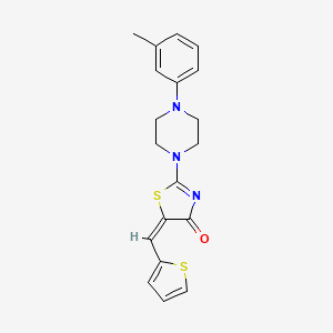 molecular formula C19H19N3OS2 B2359961 (E)-5-(thiophen-2-ylmethylene)-2-(4-(m-tolyl)piperazin-1-yl)thiazol-4(5H)-one CAS No. 370849-37-9